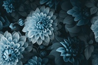 Opulent Moody Dahlia Flowers Teal Blue tapete