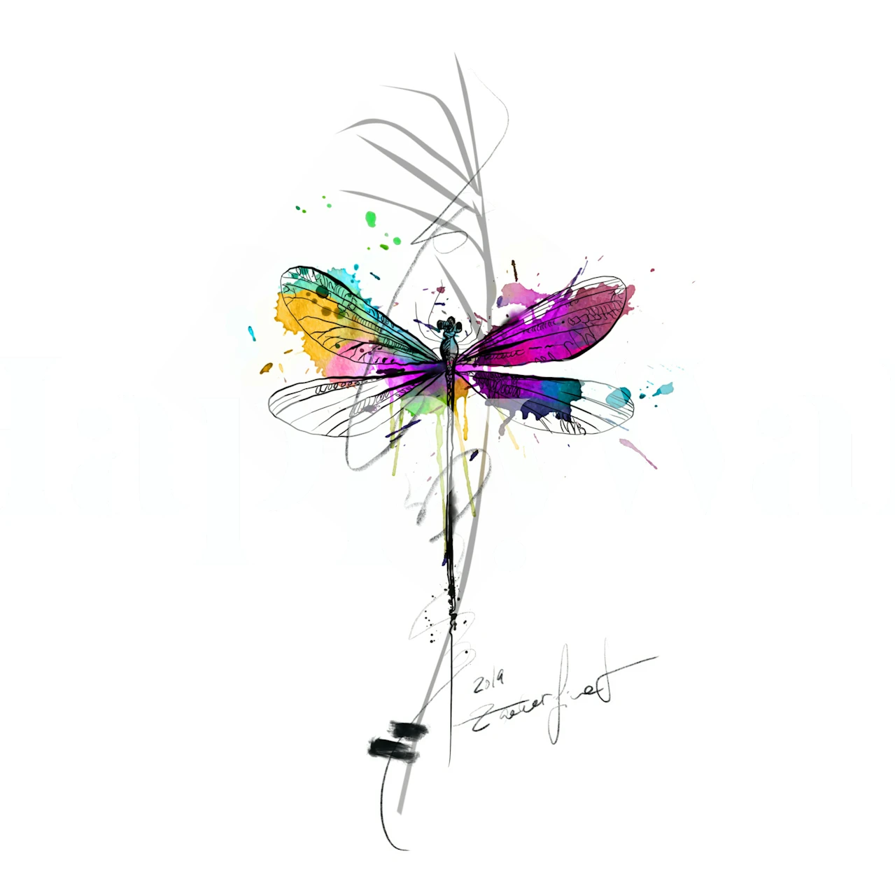 Papel de parede colorido dragonfly art no quarto