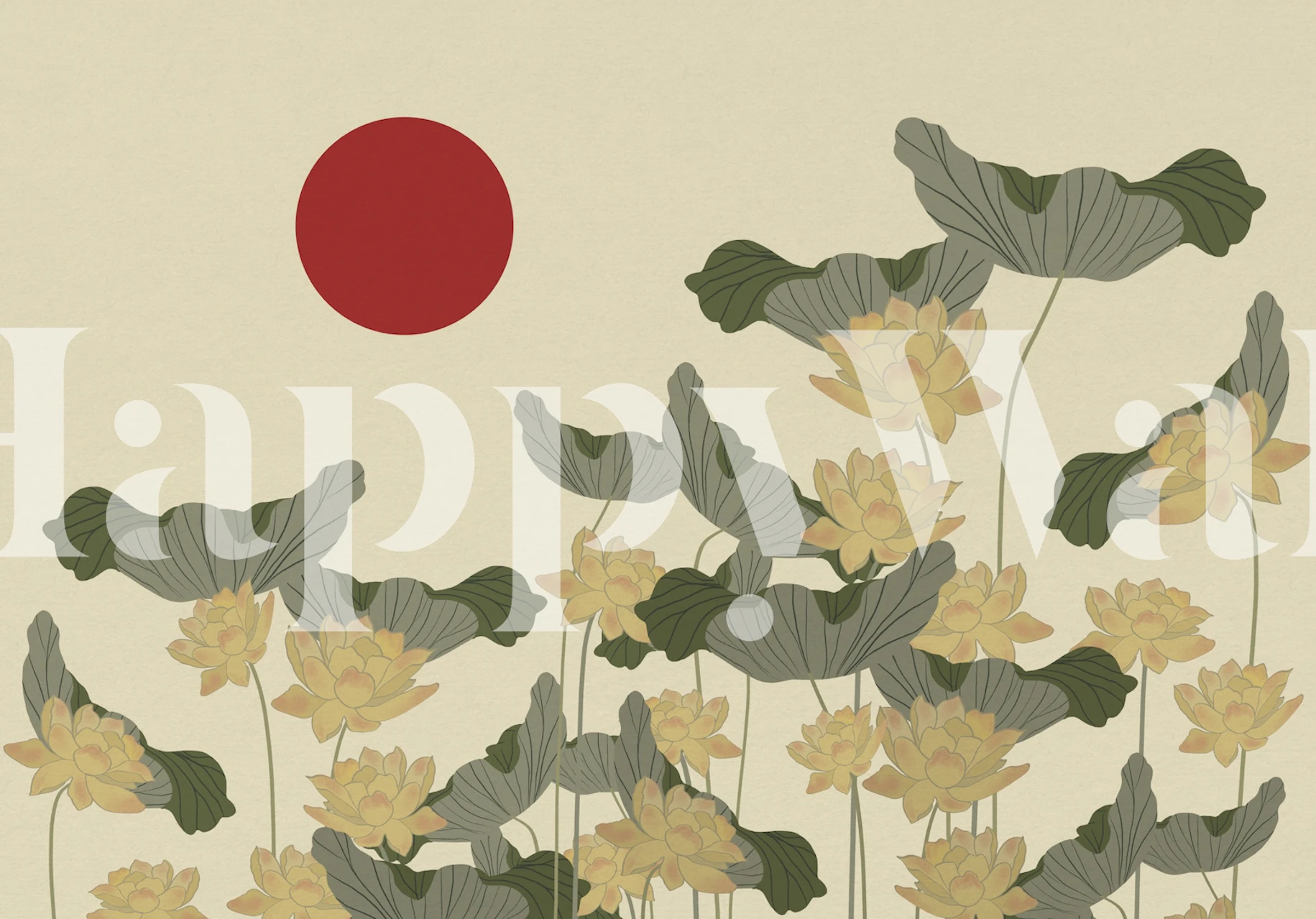 Papel de parede Red Sunset Japan com flores de lótus