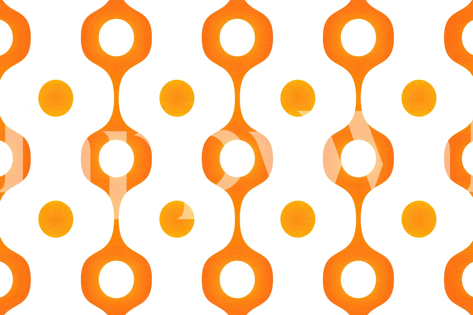 Retro 70s orange geometric wallpaper in a room