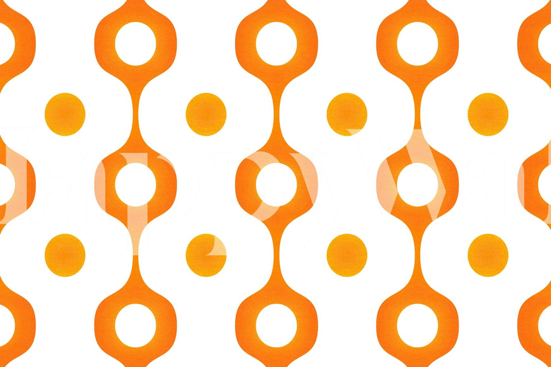 Retro 70s orange geometric wallpaper in a room