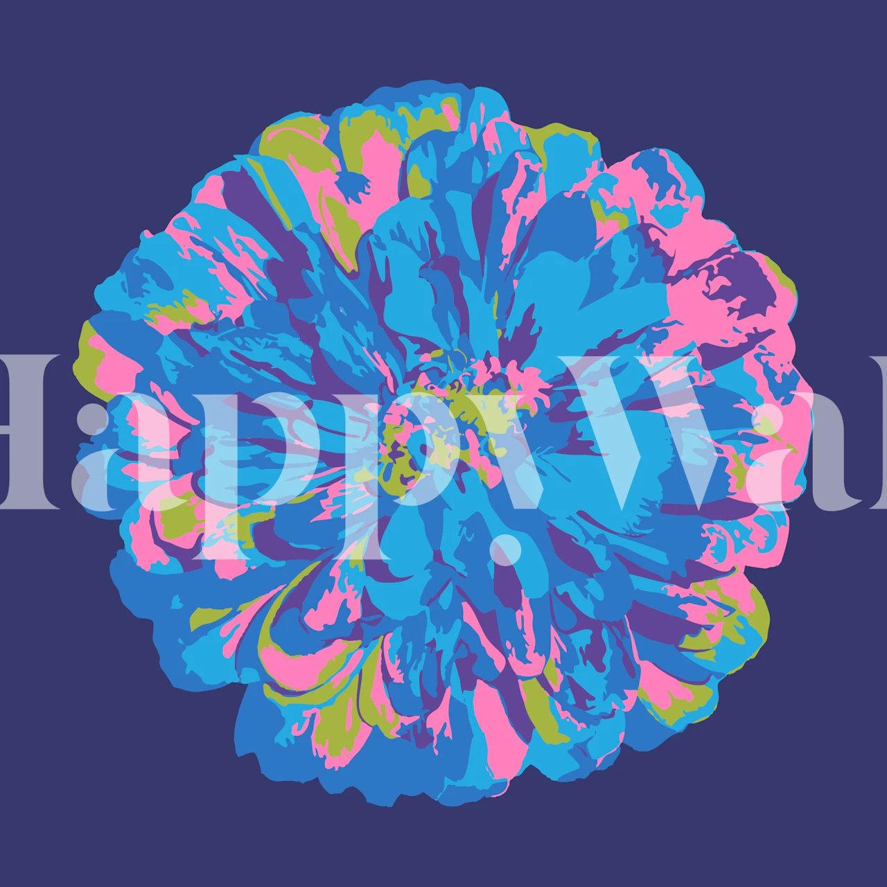 Vibrant pink and turquoise chrysanthemum on a dark blue background wall mural