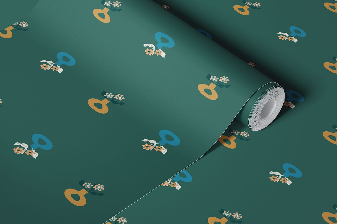 Faelan Vase - Evergreen wallpaper roll