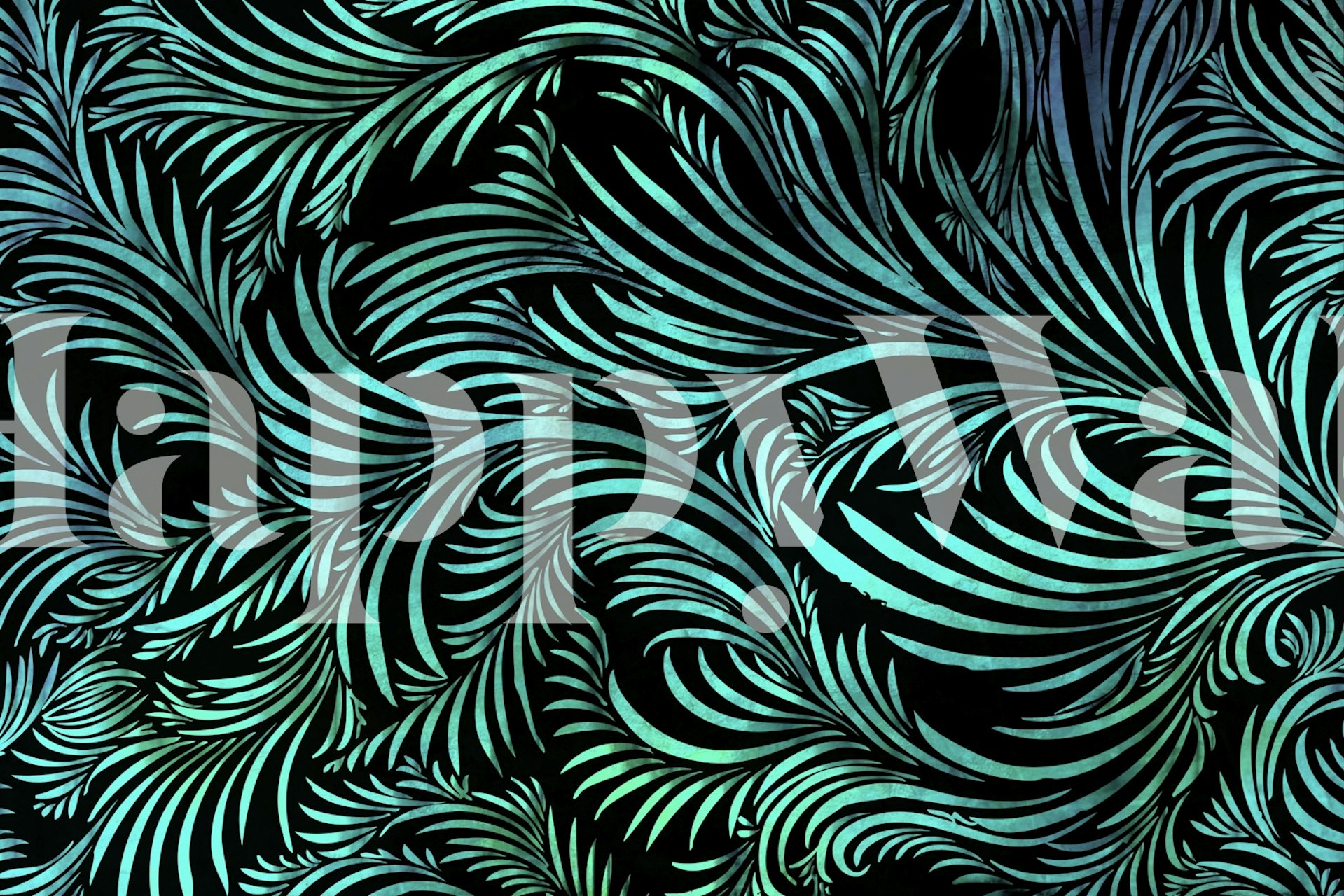 Opulent palm leaf patterns in emerald and teal for wall mural