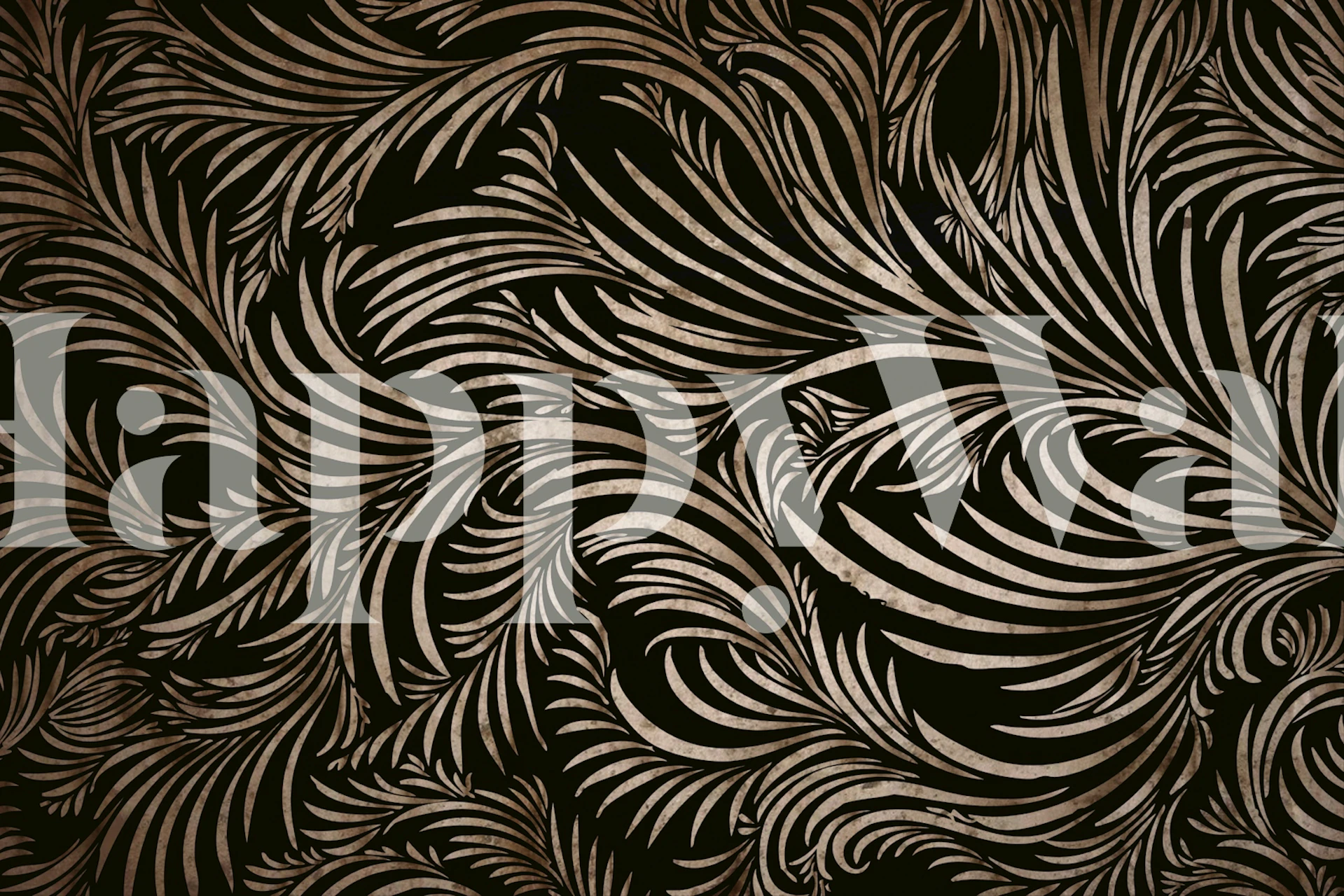 Palm leaves pattern in black and gold tones wallpaper