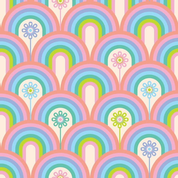 Rainbow Floral Retro Scandi Pastel Pink