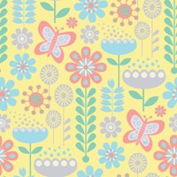 Butterfly Garden Retro Floral Repeat Yellow wallpaper