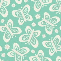 Butterflies Retro Scandi Daisy Flowers Green tapete