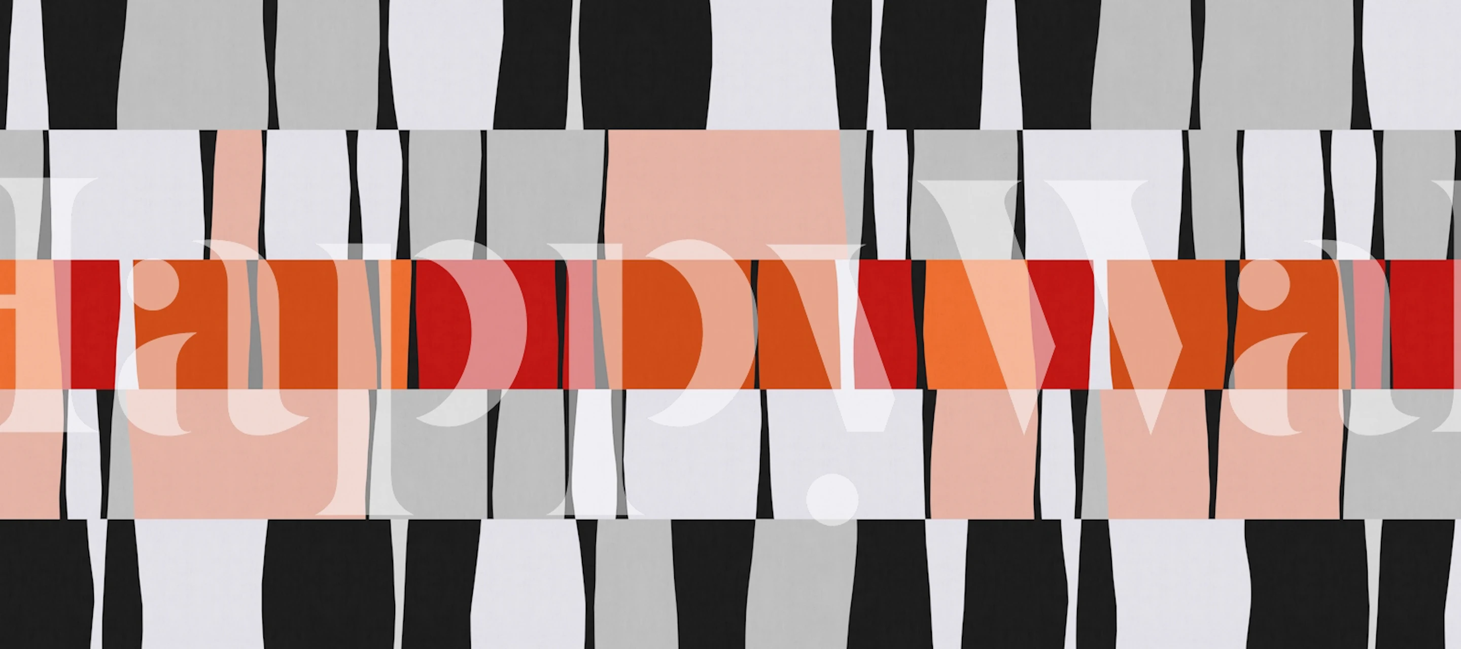 Zidni mural sa apstraktnim geometrijskim oblicima u crnoj, bijeloj, sivoj i narančastoj boji