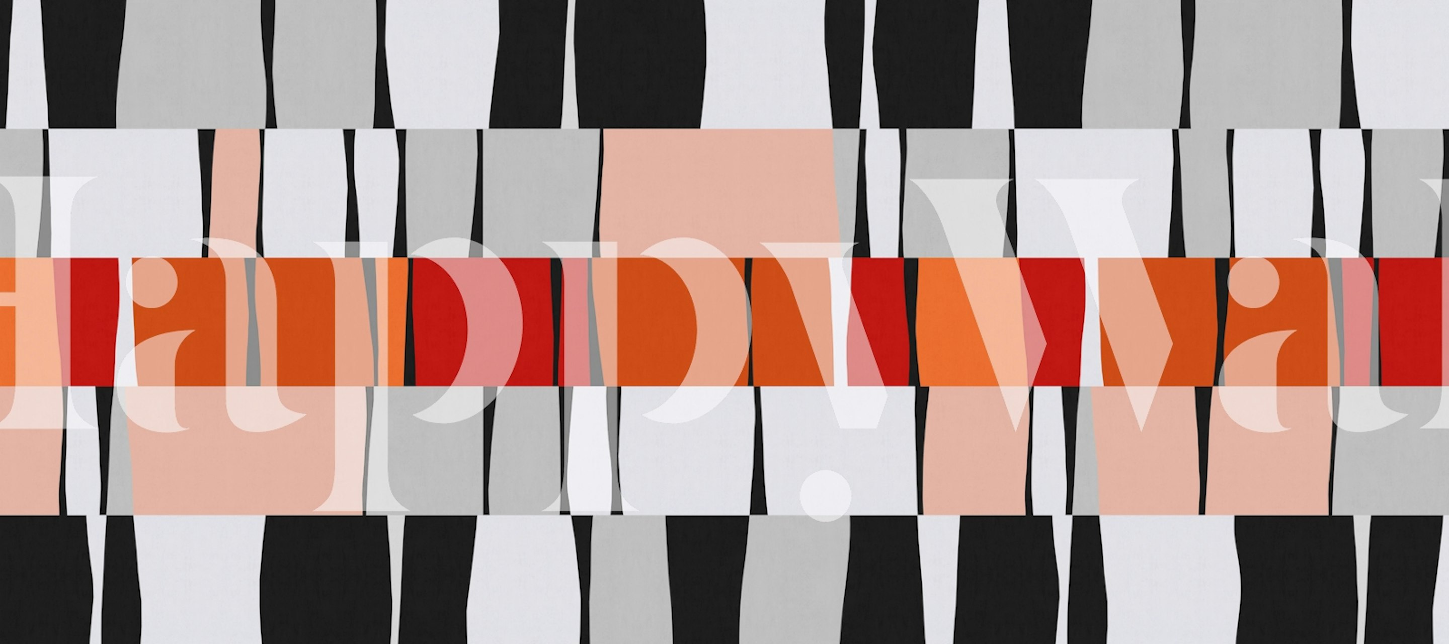 Fotomural de formas geométricas abstractas en negro, blanco, gris y naranja