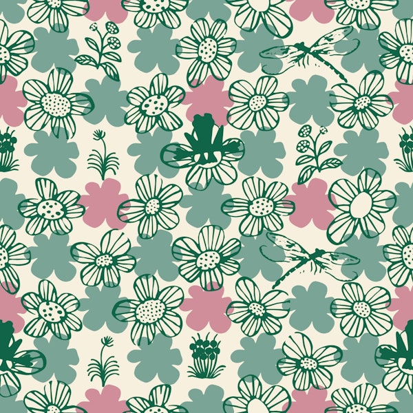 Scandi floral with frog and dragonfly