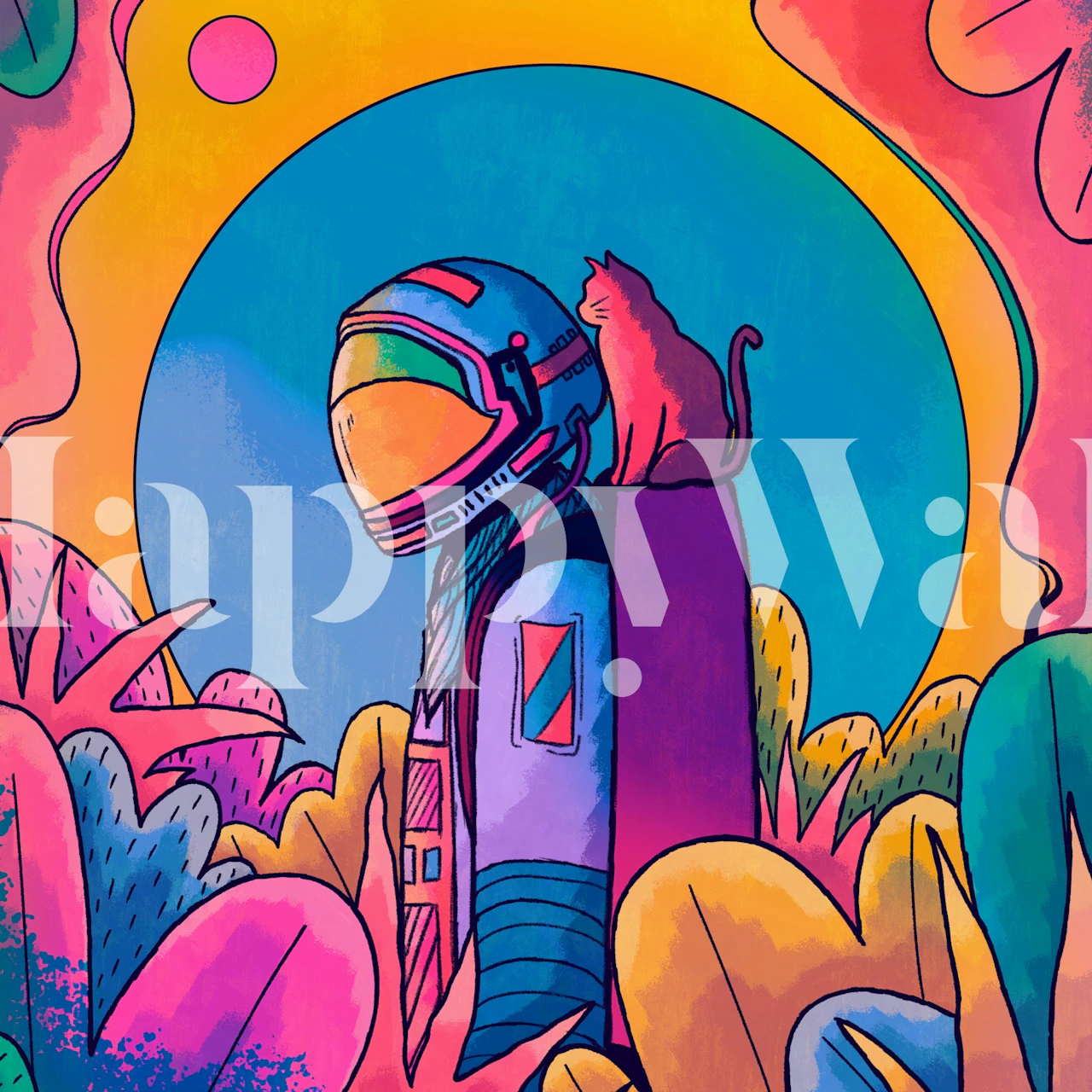 Kolorowa tapeta The astronaut and cat w pokoju