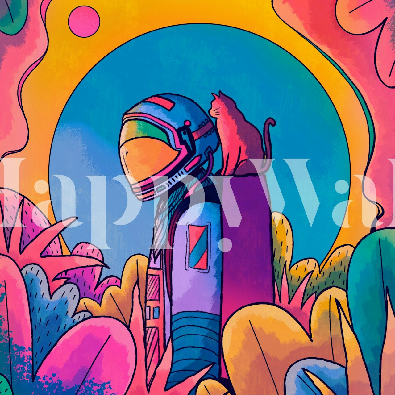 Kolorowa tapeta The astronaut and cat w pokoju