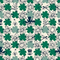 Scandi green floral with frog and clover papiers peint