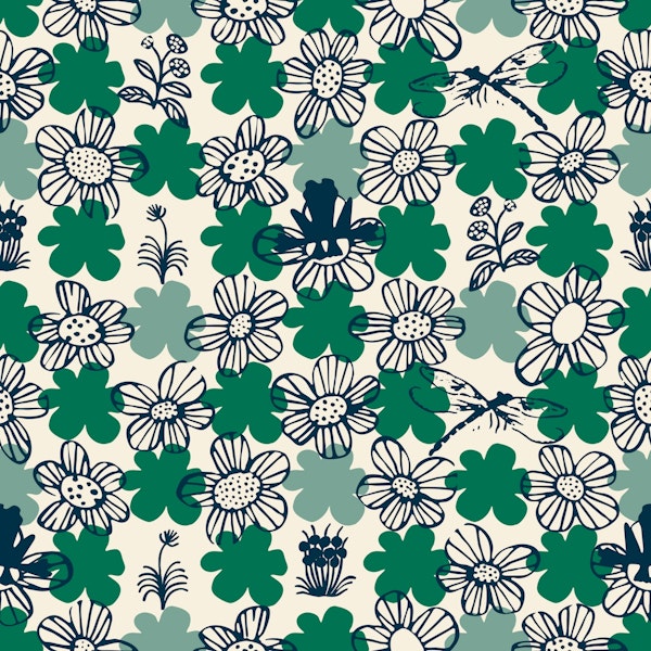 Scandi green floral with frog and clover