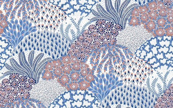 Botanical garden - blue and peach