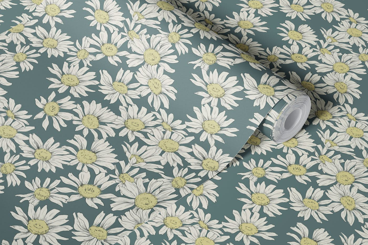 Dazzling Daisy Teal wallpaper roll