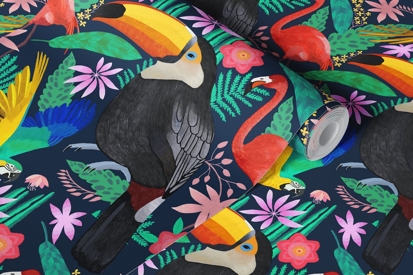 Tropical birds pattern wallpaper roll