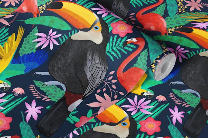 Tropical birds patternwallpaper roll