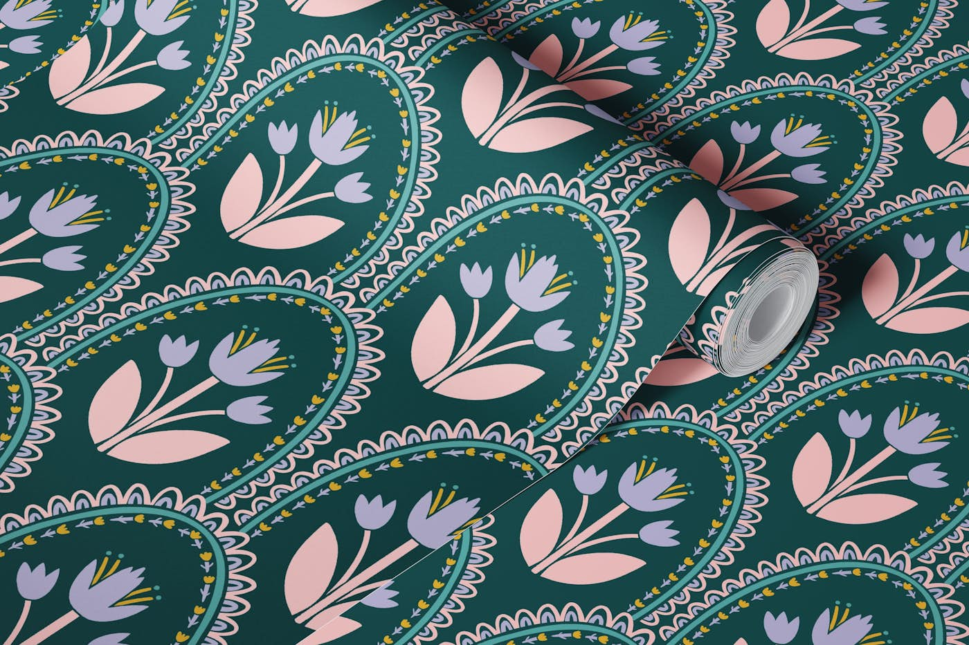 Broderie in Bloom - Deep Green wallpaper roll