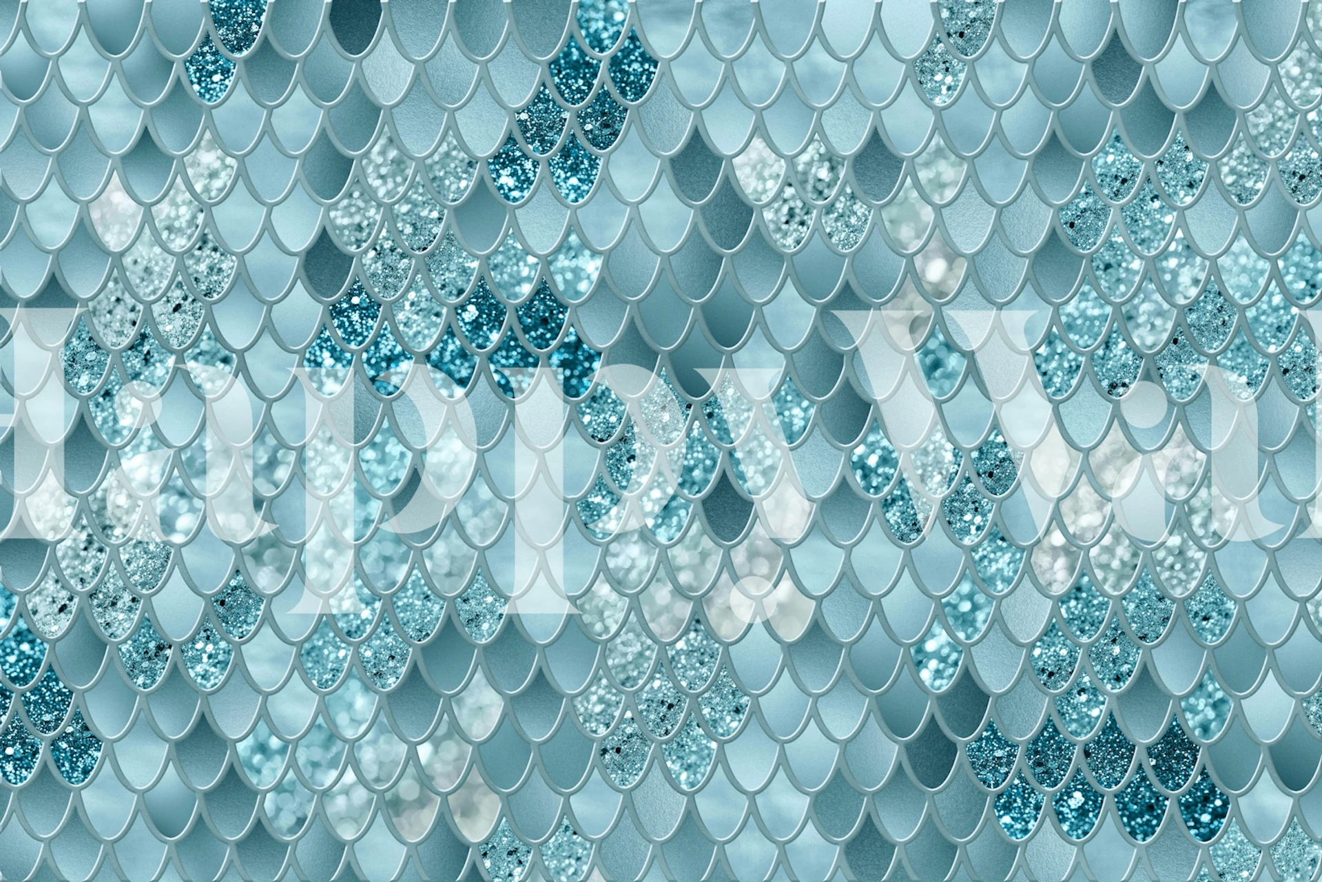 Glam mermaid scales design in blue and silver colors wallpaper