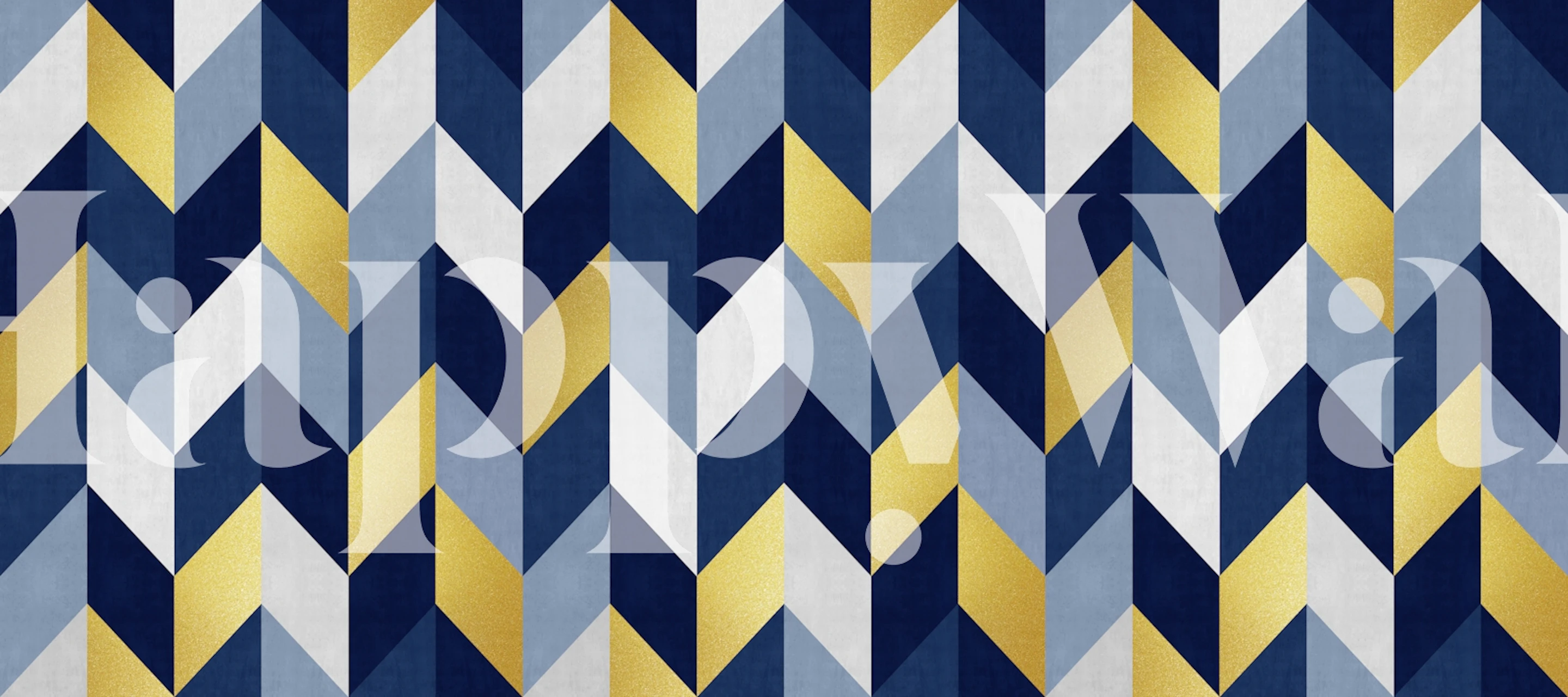 Blue and gold geometric chevron pattern wall mural