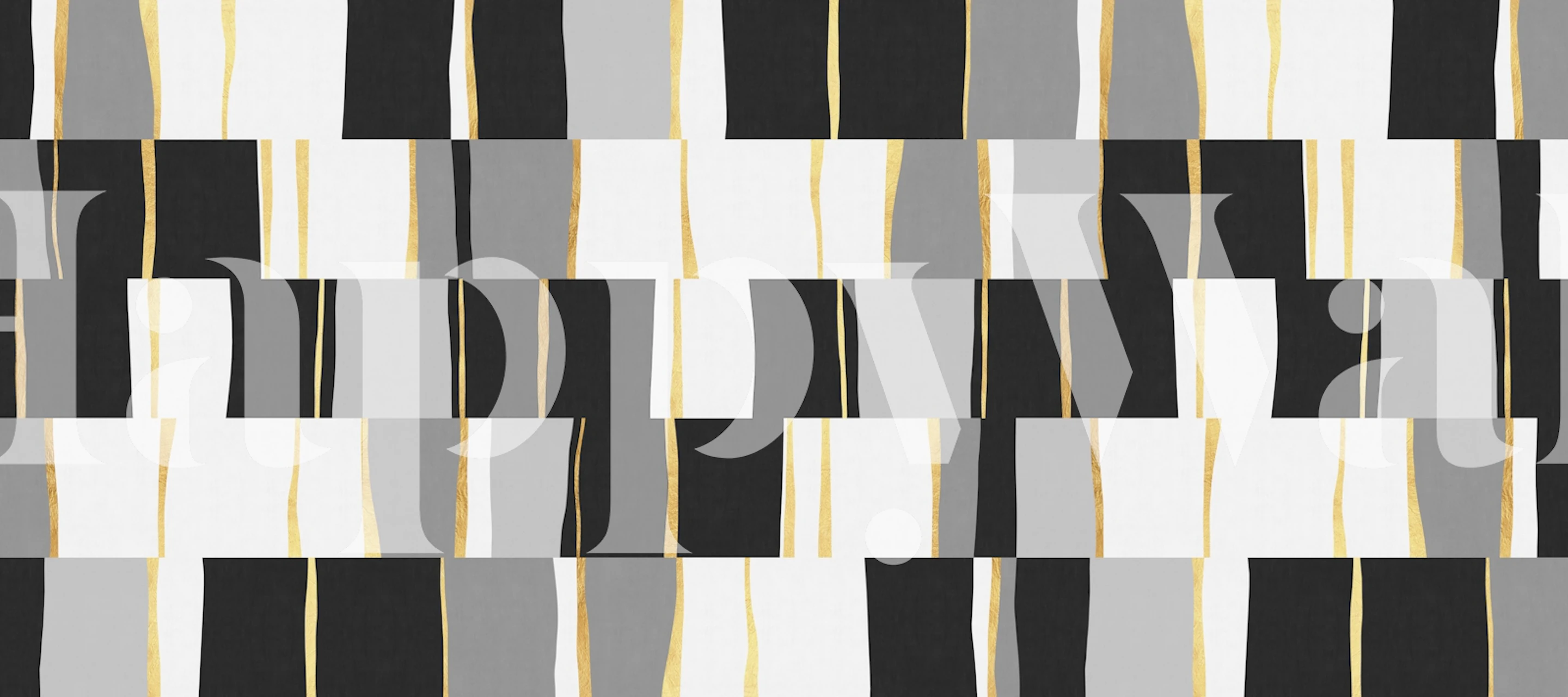 Geometric pattern in black, white, grey, and gold wallpaper
