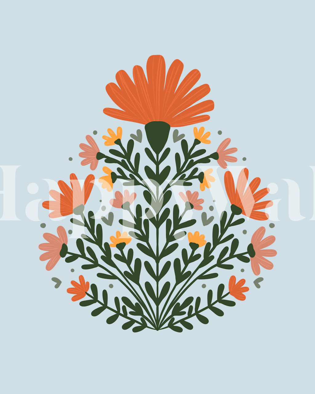 Symmetrical floral bouquet wallpaper in a room