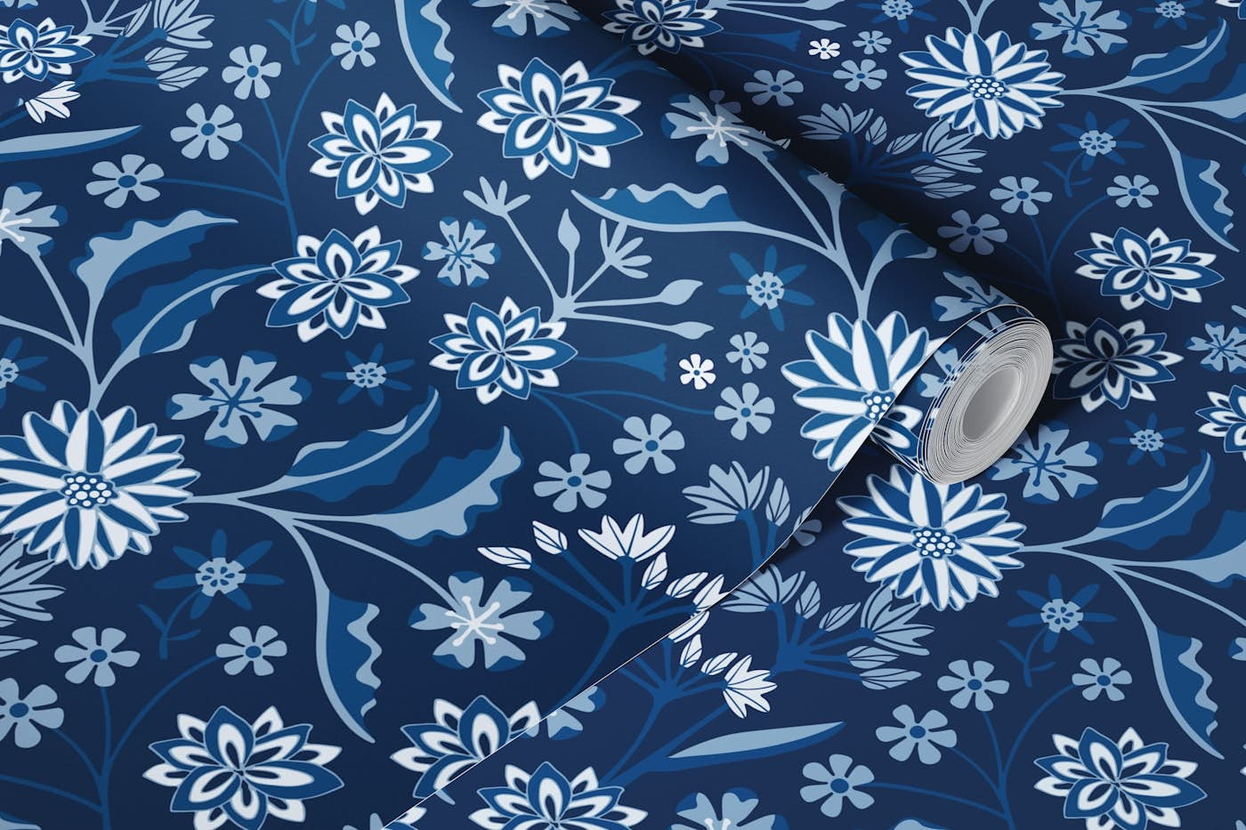 JAIPUR Indian Floral Botanical - Indigo Blue wallpaper roll