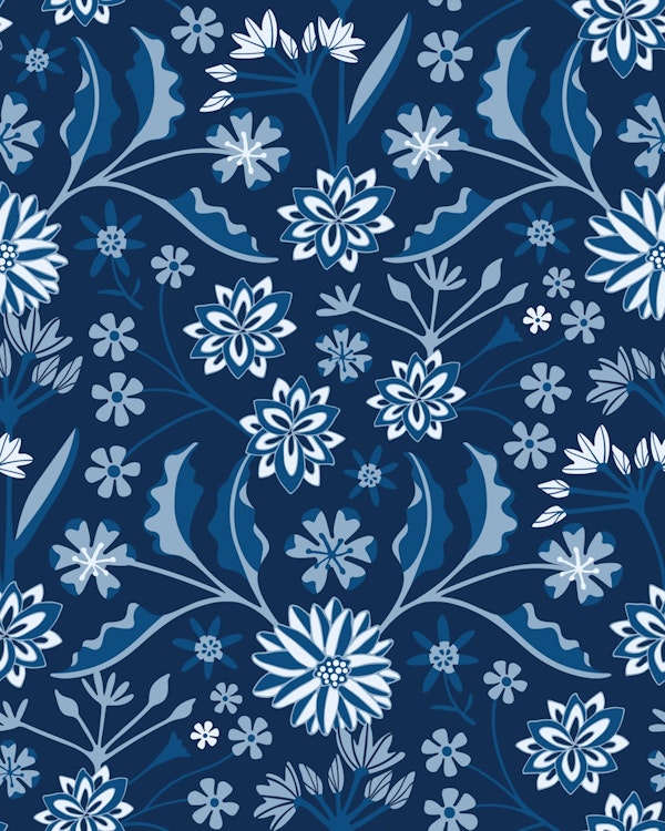 JAIPUR Indian Floral Botanical - Indigo Blue