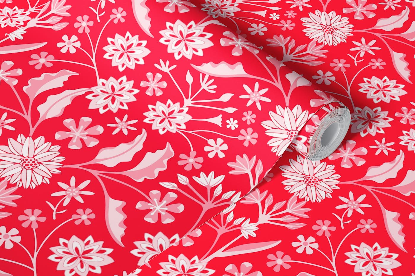 JAIPUR Indian Floral Botanical - Scarlet Red wallpaper roll