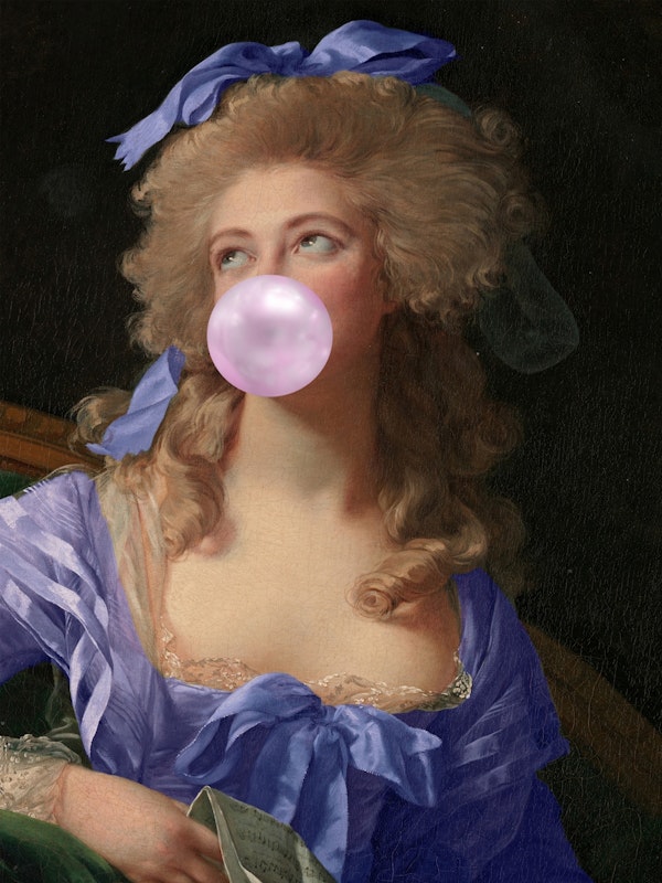 Royal Blue Lady with Bubble Gum