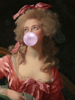 Bubble Gum Lady in Crimson Dress tapete