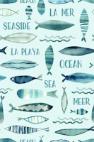 Whimsy Watercolor Fish Teal Summer Fun ταπετσαρία