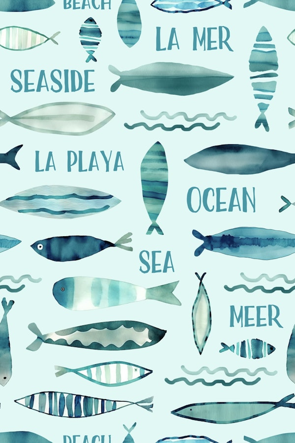 Whimsy Watercolor Fish Teal Summer Fun