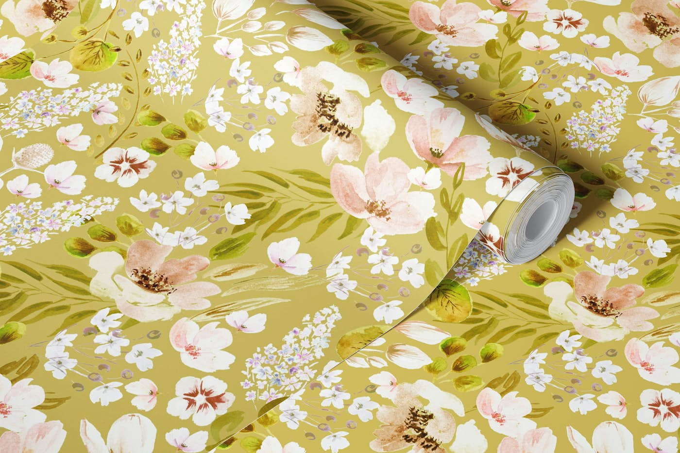 Yellow Floral Garden Pattern wallpaper roll