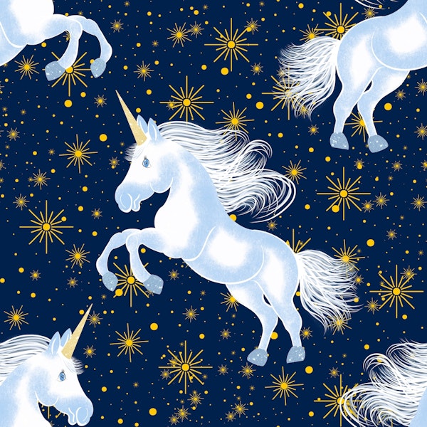 Jumping Unicorn on Dark Blue Background