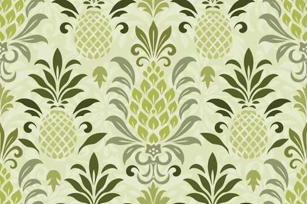 Modern Monochrome Pineapple Damask Green