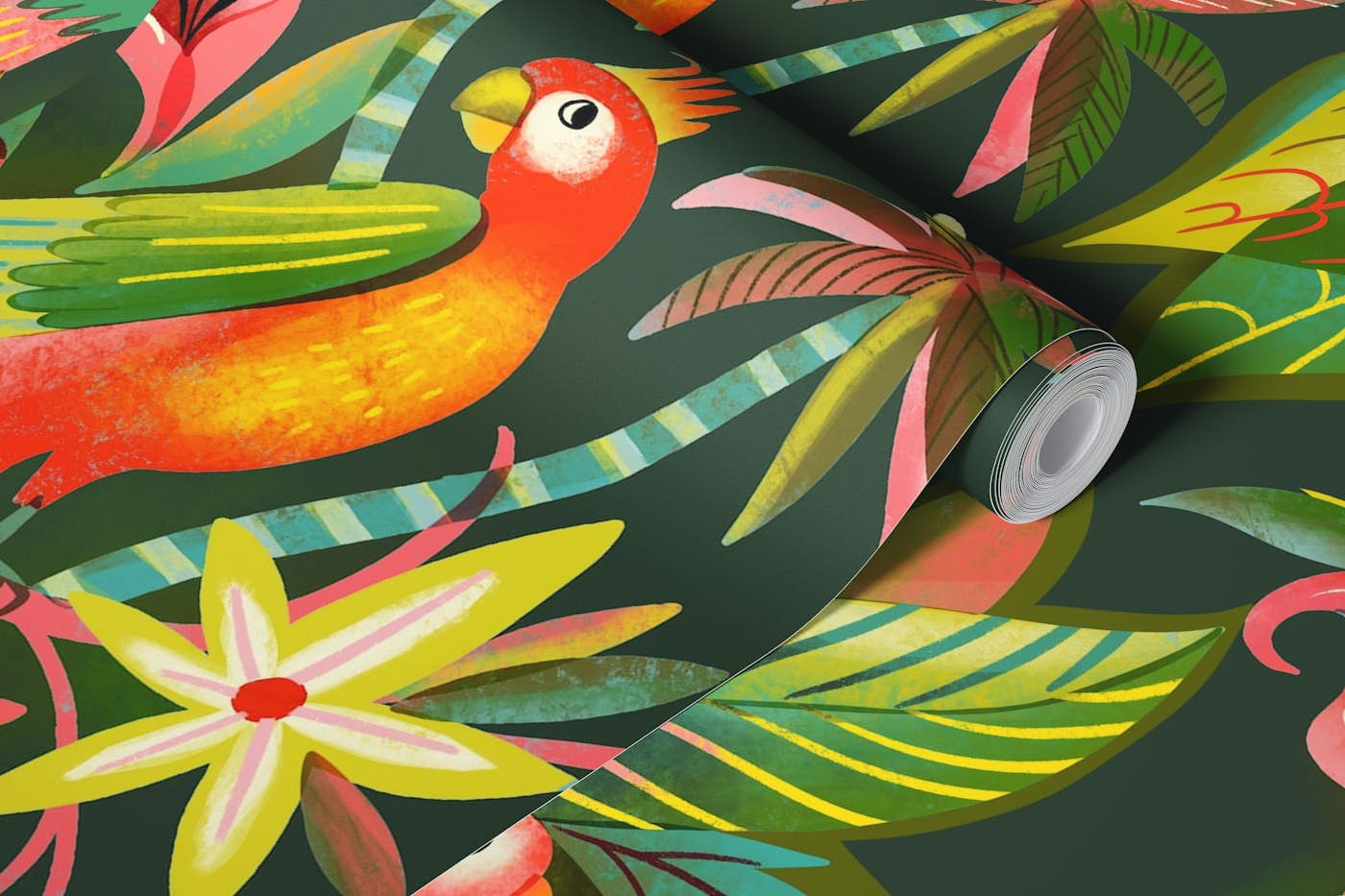 parrots in the jungle wallpaper roll