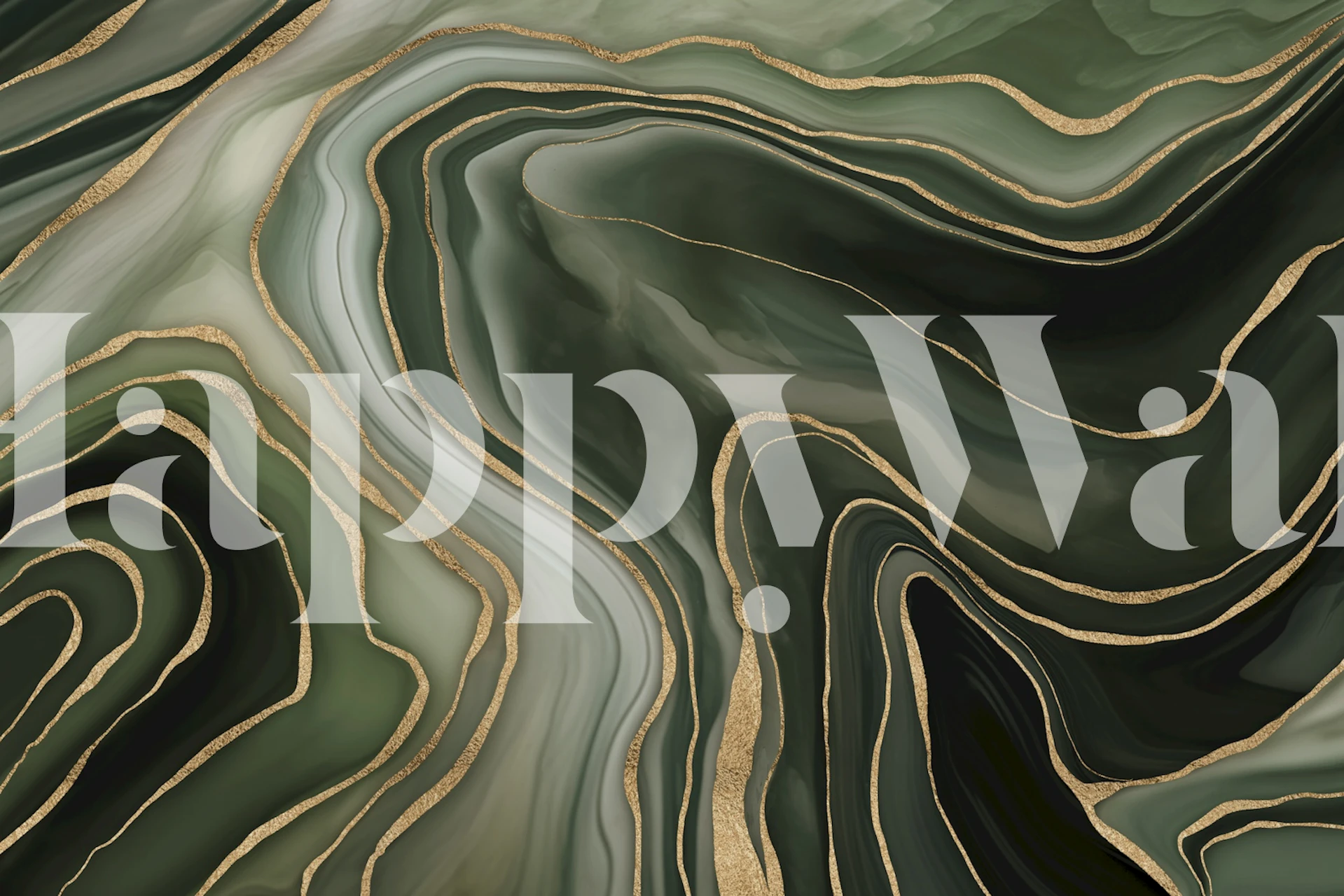Green and gray swirling marble pattern with gold accents wallpaper