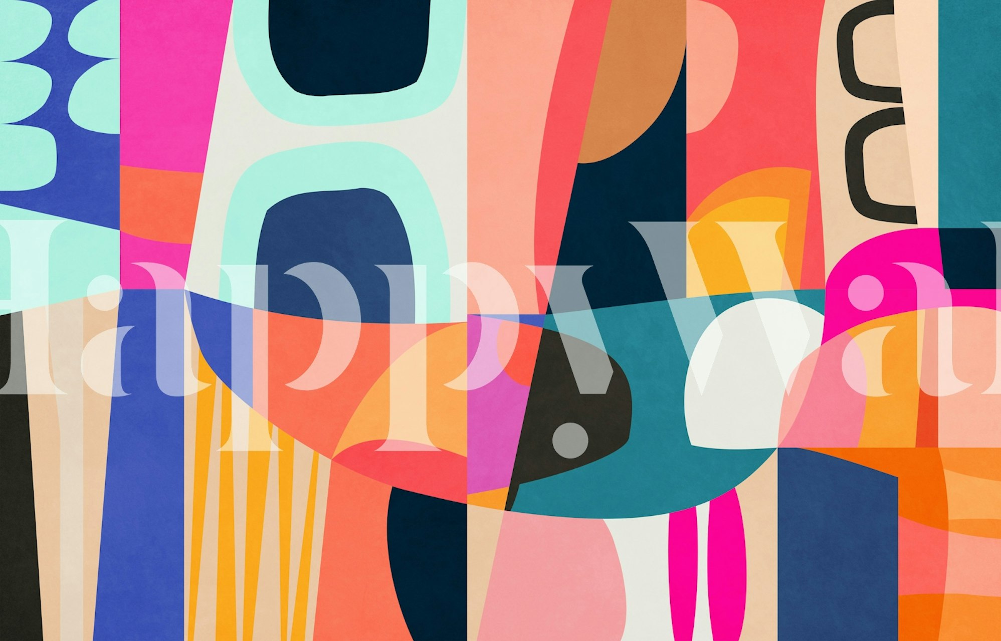 Colorful abstract geometric shapes in pink, blue, and orange wallpaper