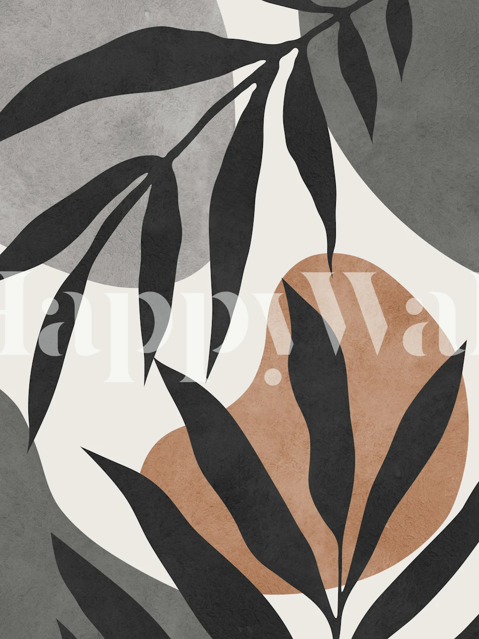 Black and brown leaf shapes on a cream and gray background wallpaper