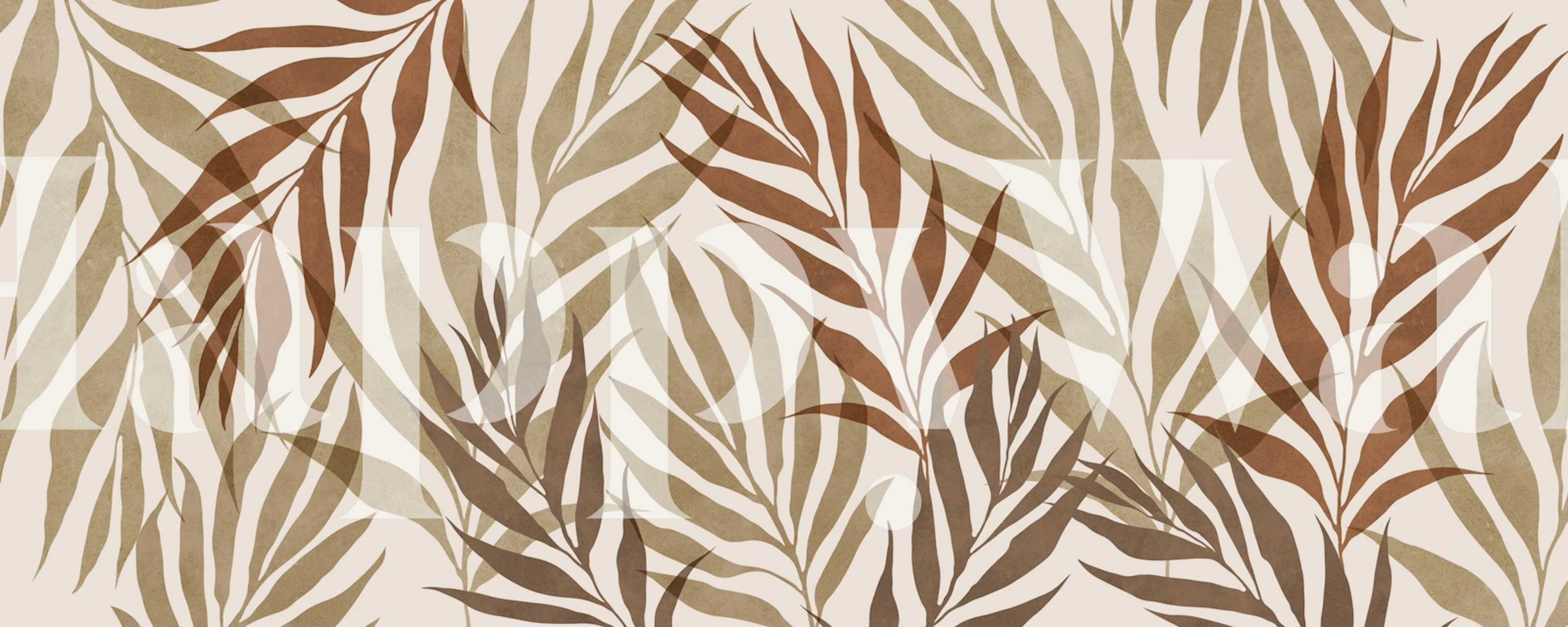 Earthy toned floral motif wallpaper with large leaves in muted colors.