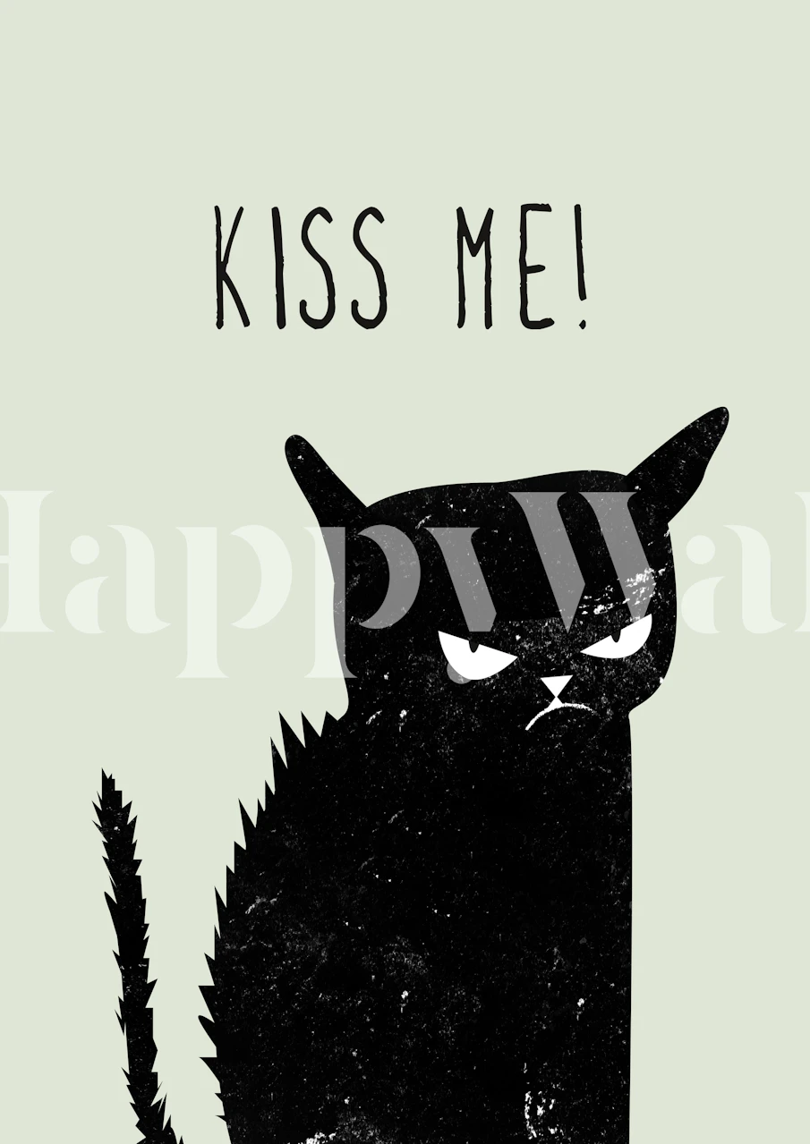 En Nyckfull Svart Och Vit Kattvägg Med Kiss Me! Text