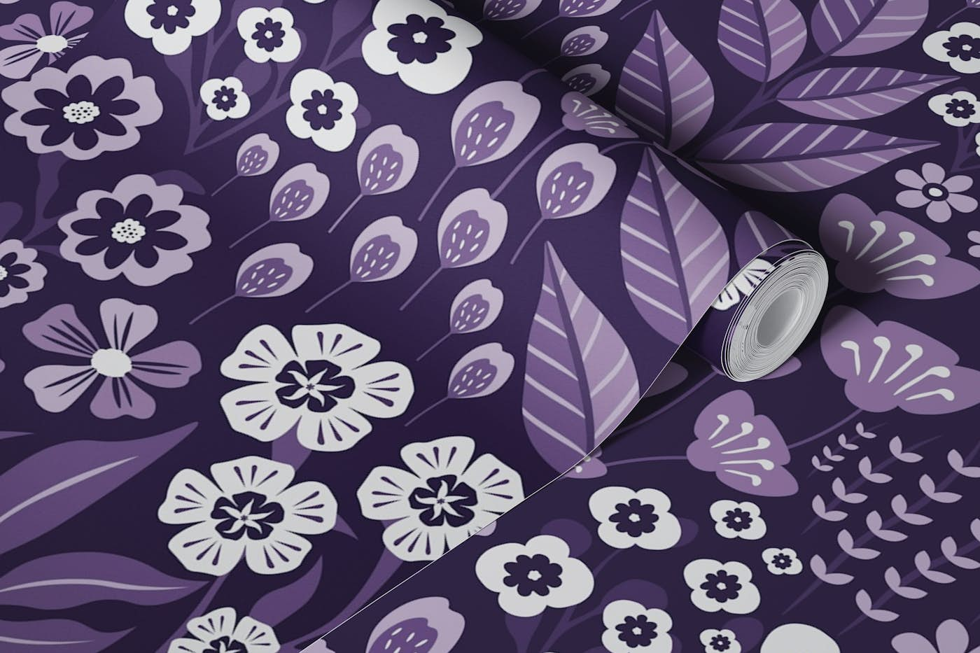 Midnight Purple Whimsical Floral Garden wallpaper roll