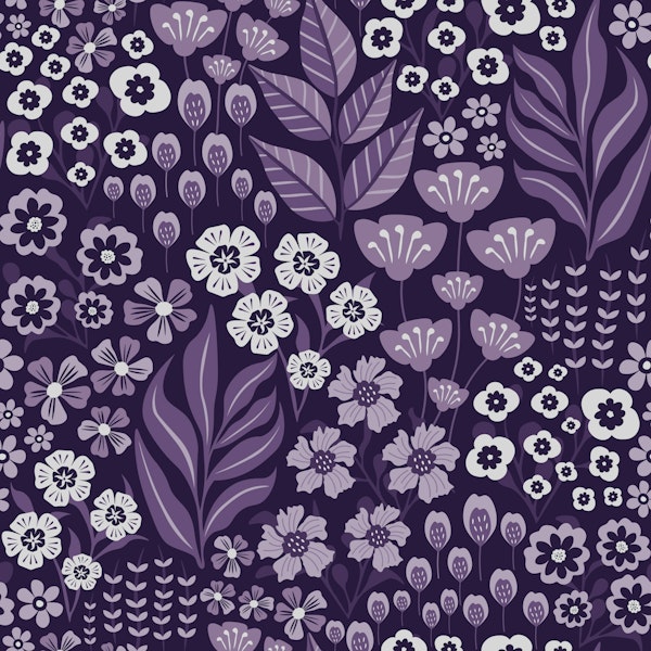 Midnight Purple Whimsical Floral Garden