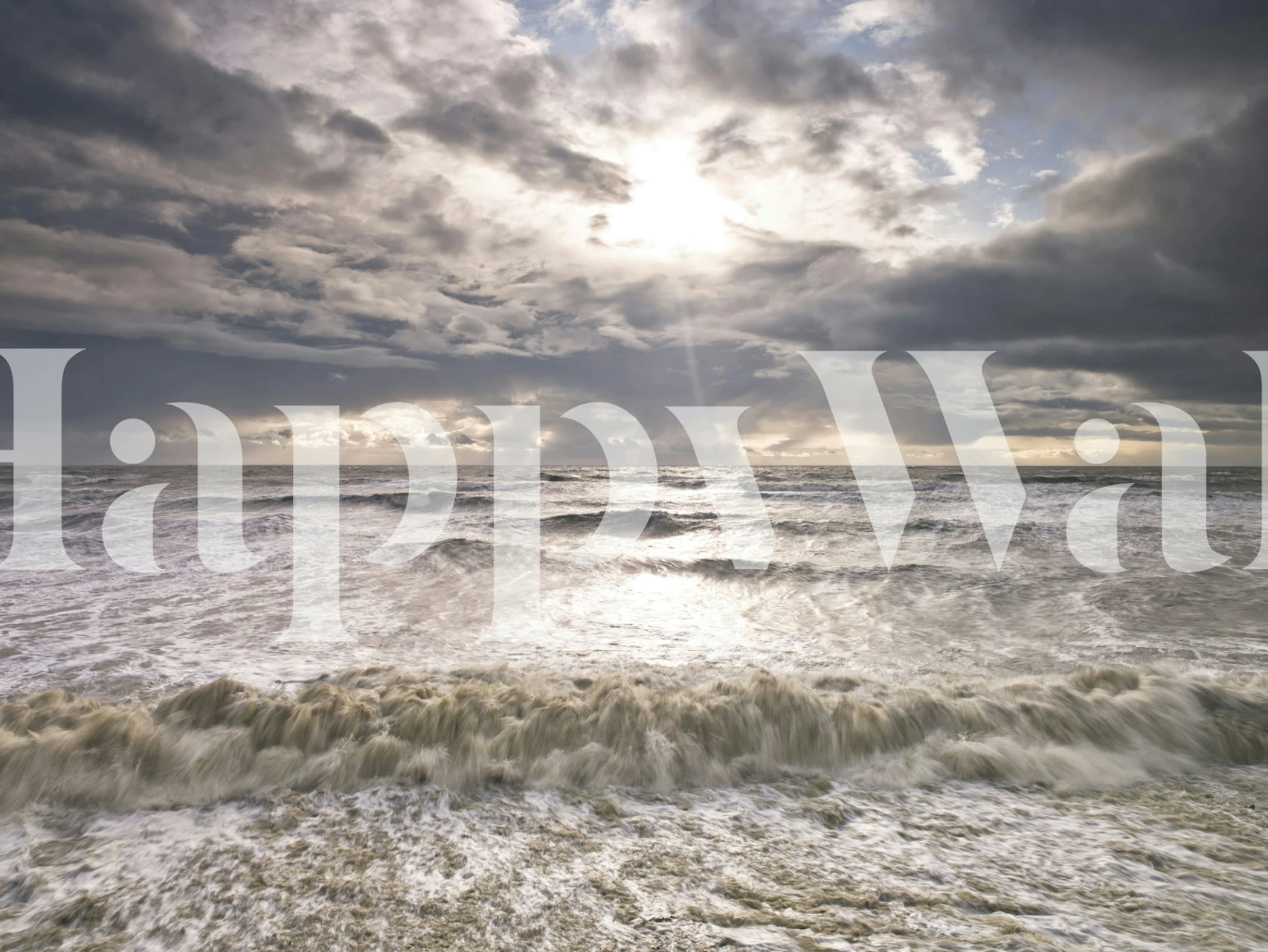 Stormy sea waves under dark clouds wallpaper