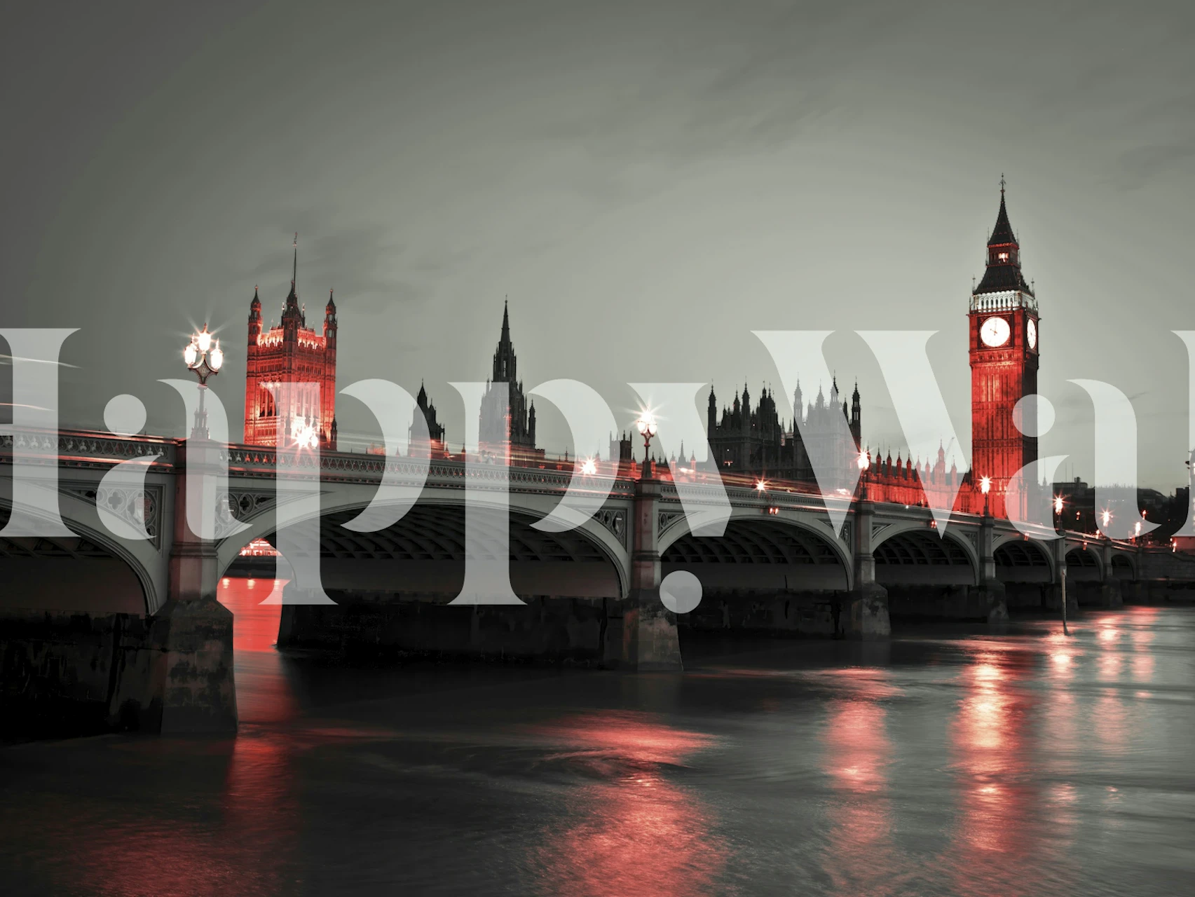 Night Magic gradski zidni mural s istaknutim kultnim tornjem sa satom