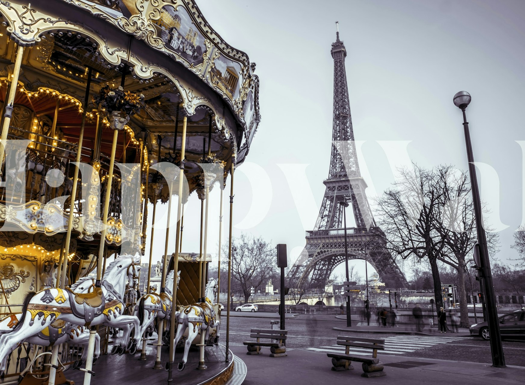 Vintage Carousel Dreams og Eiffeltårnet tapet