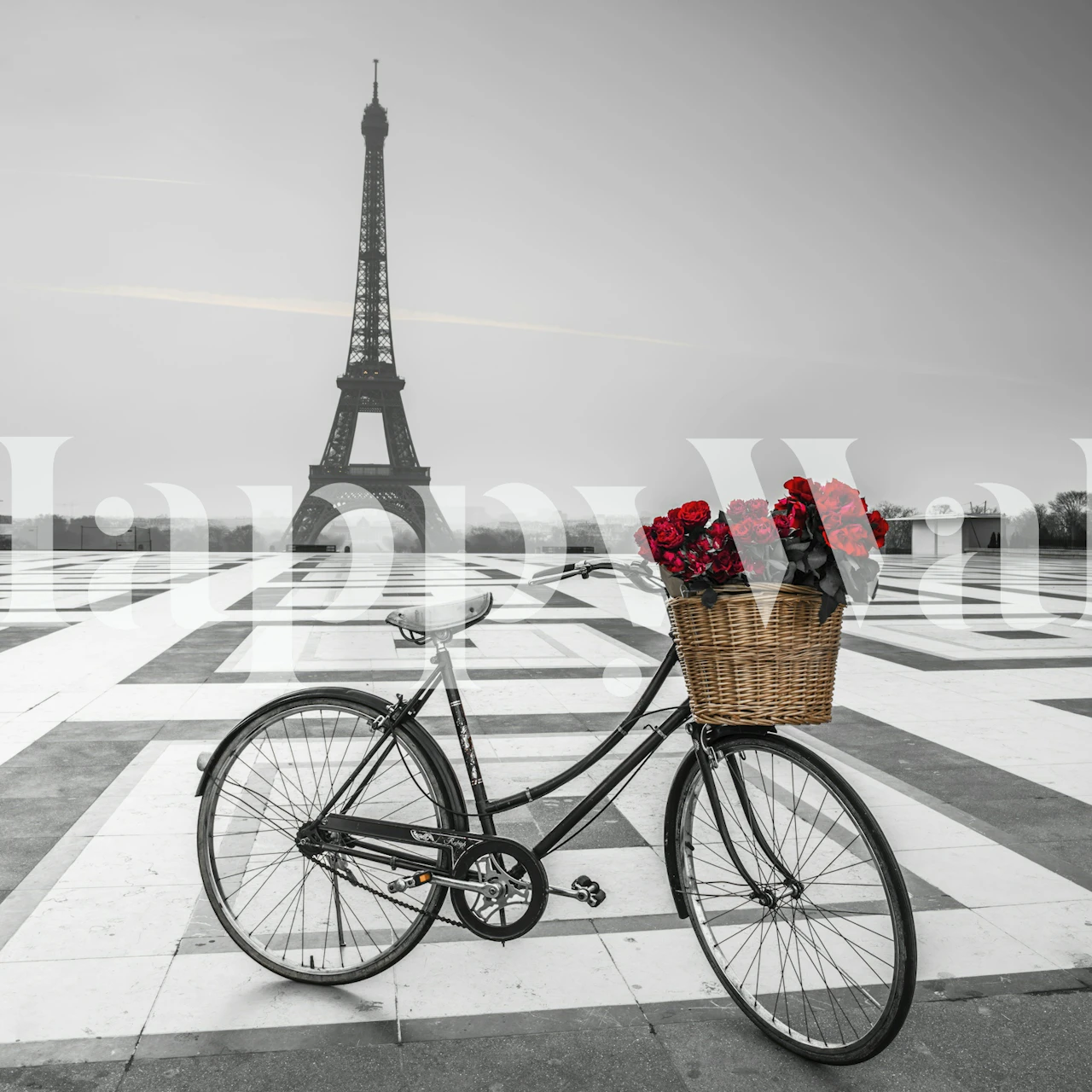 Behang Parisian Love Story met fiets en bloemen